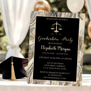 Elegant Marble Stone  Law School Graduation Party Invitation