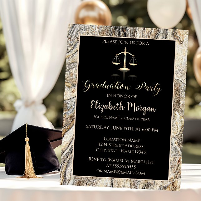 Elegant Marble Stone  Law School Graduation Party Invitation (Creator Uploaded)