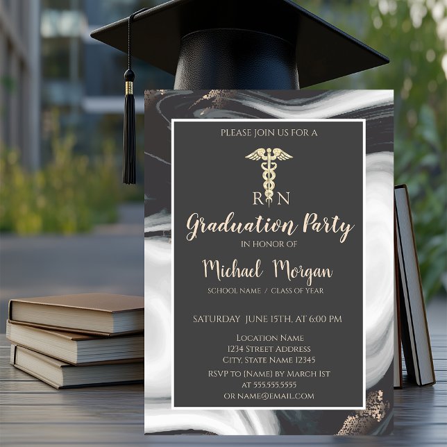 Elegant Marble Stone , Nurse  Graduation Party Invitation (Creator Uploaded)