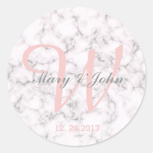 Elegant Marble style - Wedding Bride and Groom Classic Round Sticker (Front)
