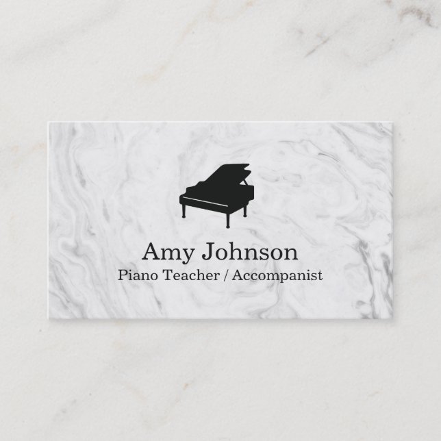 Elegant Marble Texture Piano Teacher Business Card (Front)