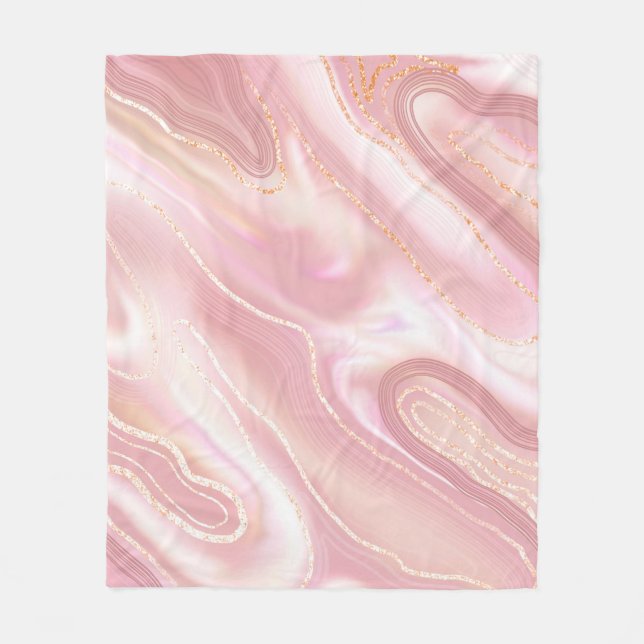 Elegant marble texture. Rose gold liquid shiny tex Fleece Blanket (Front)