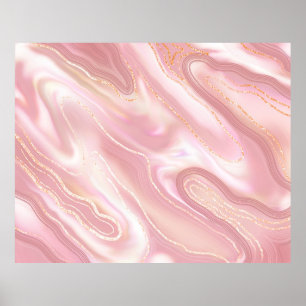 Elegant marble texture. Rose gold liquid shiny tex Poster