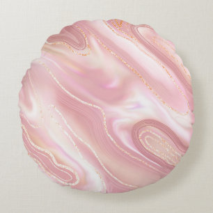 Elegant marble texture. Rose gold liquid shiny tex Round Cushion