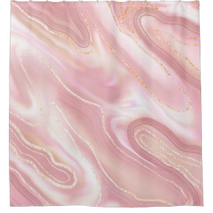Elegant marble texture. Rose gold liquid shiny tex Shower Curtain