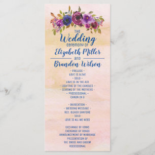 Elegant Marble Watercolor Floral Gold Wedding Programme
