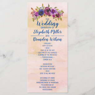 Elegant Marble Watercolor Floral Gold Wedding Programme