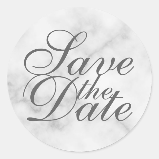 Elegant Marble Wedding Save the Date Classic Round Sticker (Front)