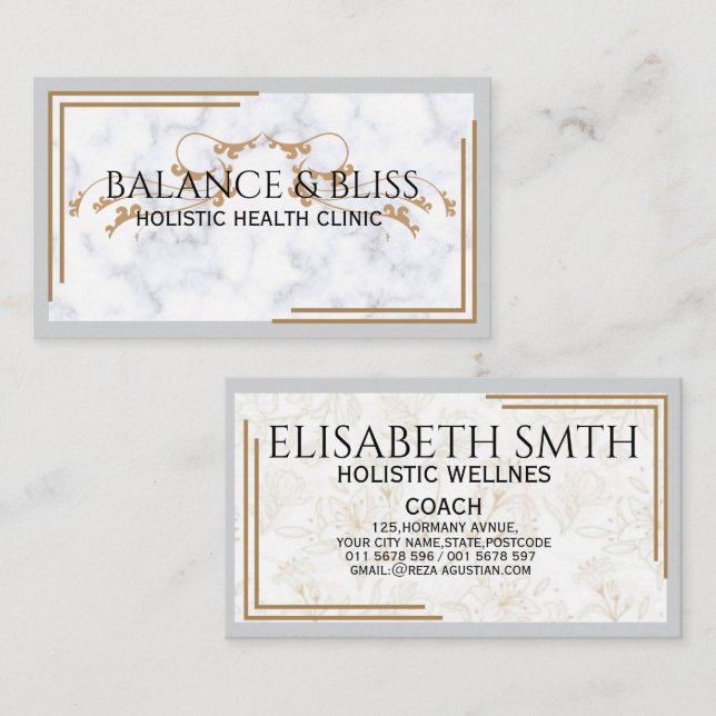 Elegant Marble Wellness Coaching Professional Business Card (Front/Back)
