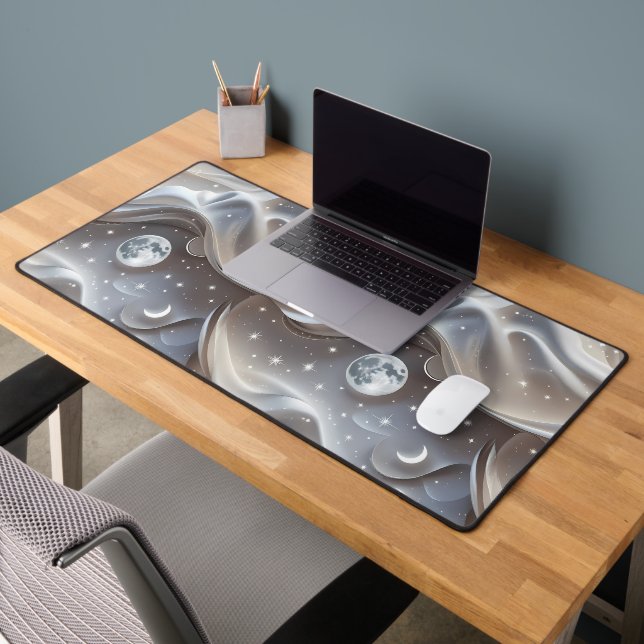 Elegant Marble White Celestial Moon Desk Mat (Office 2)