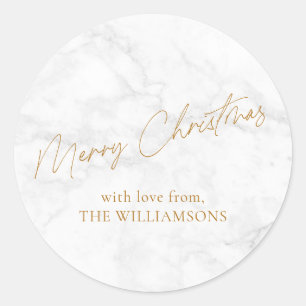 Elegant Marble White Gold Custom Christmas Classic Round Sticker