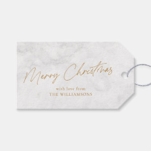 Elegant Marble White Gold Custom Christmas Gift Tags