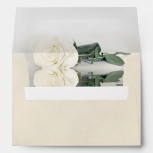 Elegant Marbled Ivory with White Rose Wedding Envelope