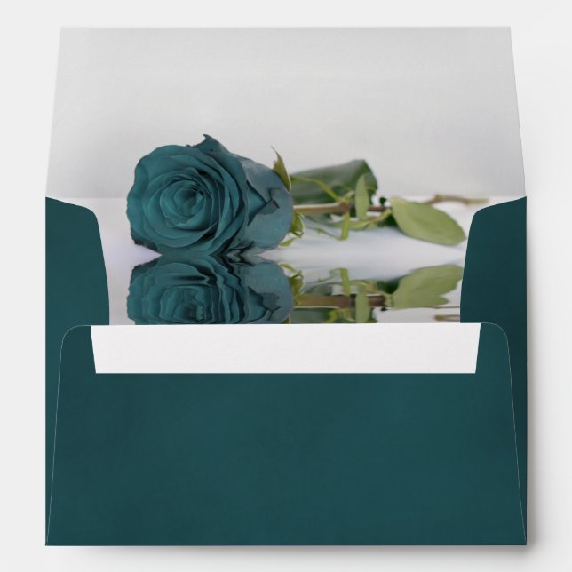 Elegant Marbled Teal Turquoise with Rose Wedding Envelope (Back (Bottom))