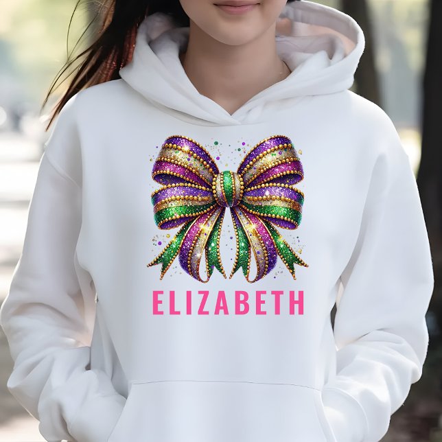 Elegant Mardi Gras Coquette Bow Custom White Sweatshirt (Creator Uploaded)