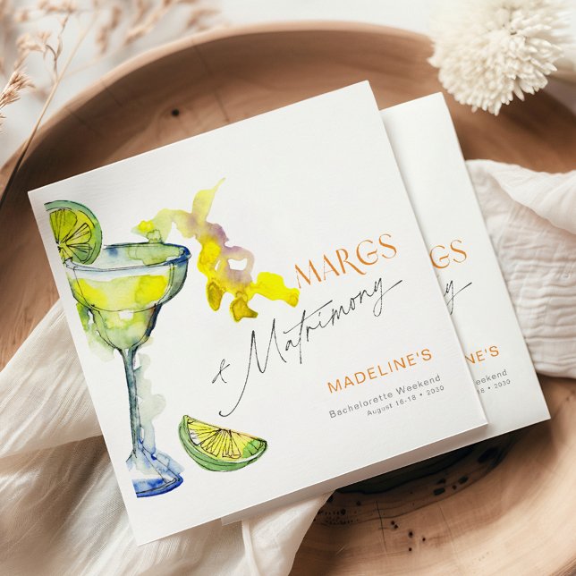 Elegant Margs & Matrimony Bachelorette Weekend Napkin (Creator Uploaded)