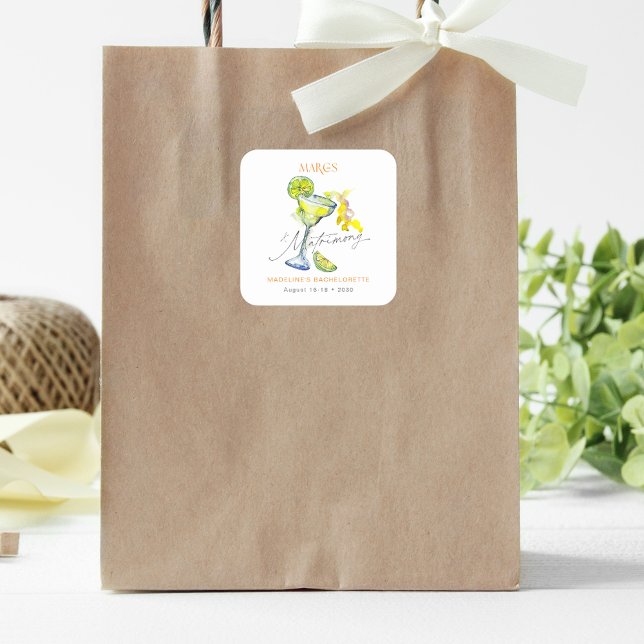 Elegant Margs & Matrimony Bachelorette Weekend Square Sticker (Creator Uploaded)