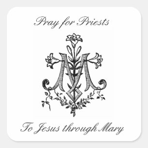 Elegant Marian Cross with Lilies Pray Priests Square Sticker