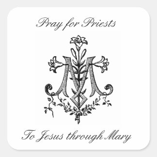 Elegant Marian Cross with Lilies Pray Priests Square Sticker
