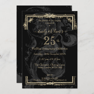 Elegant Marie Antoinette on black Anniversary Invitation