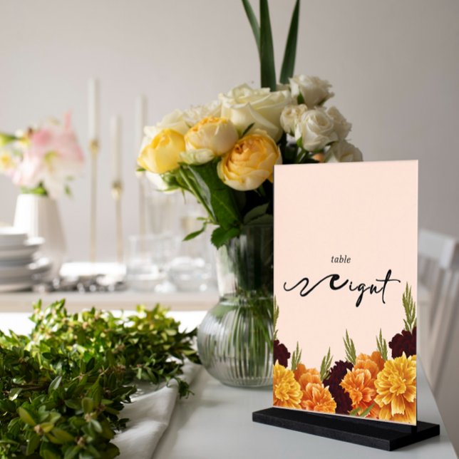 Elegant   "MARIGOLD" Floral  Acrylic Table Number (Creator Uploaded)