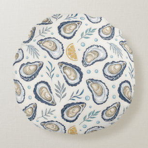 Elegant Marine Oysters Round Cushion