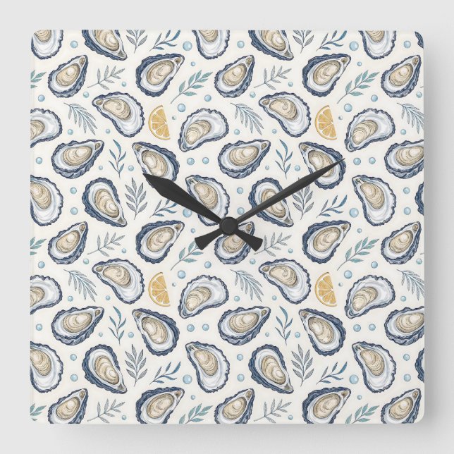 Elegant Marine Oysters Square Wall Clock (Front)