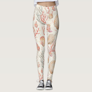 Elegant Marine Shells & Coral Branch Leggings