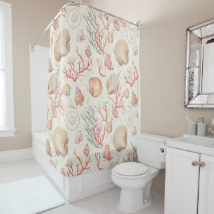 Elegant Marine Shells & Coral Branch Shower Curtain