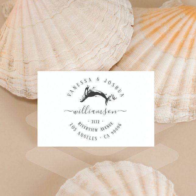 Elegant Marine Whale Married Couple Return Address Rubber Stamp (Elegant Marine Whale Married Couple Return Address Rubber Stamp)