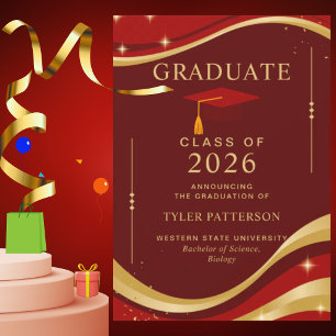 Elegant Maroon and Gold College Graduation Party Invitation