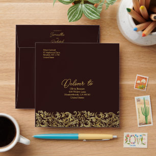 Elegant Maroon and Gold Damask Envelope