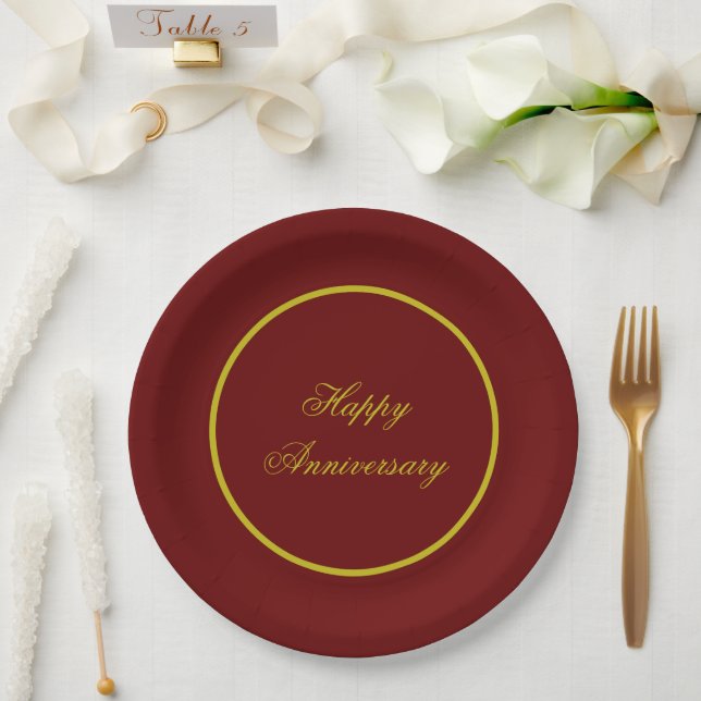 Elegant Maroon and Gold Paper Plate (Wedding)