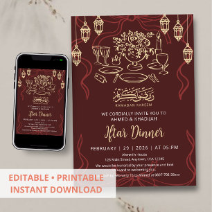 Elegant Maroon and Gold Ramadan Iftar Dinner Invitation