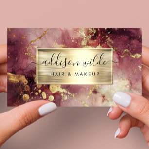 Elegant Maroon And Gold Watercolor Marble Business Card