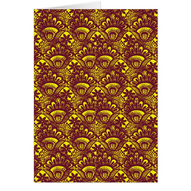 Elegant Maroon and Yellow Lace Damask Pattern (Front)