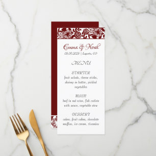 Elegant Maroon-Burgundy Wedding Dinner Menu Card