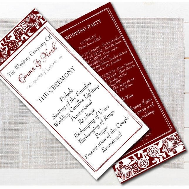 Elegant Maroon-Burgundy Wedding Flat Program Programme (Creator Uploaded)