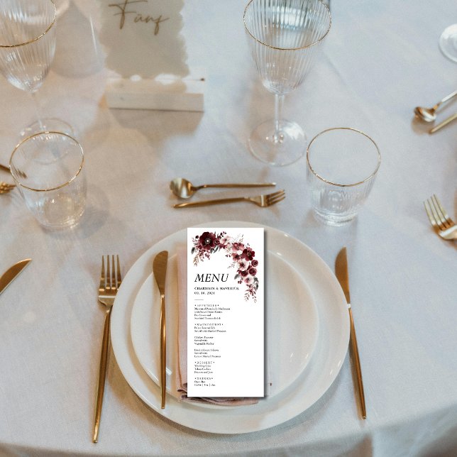 Elegant Maroon Burgundy Wedding Menu (Creator Uploaded)