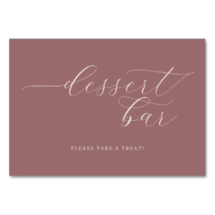 Elegant Maroon Calligraphy Dessert Bar Table Number