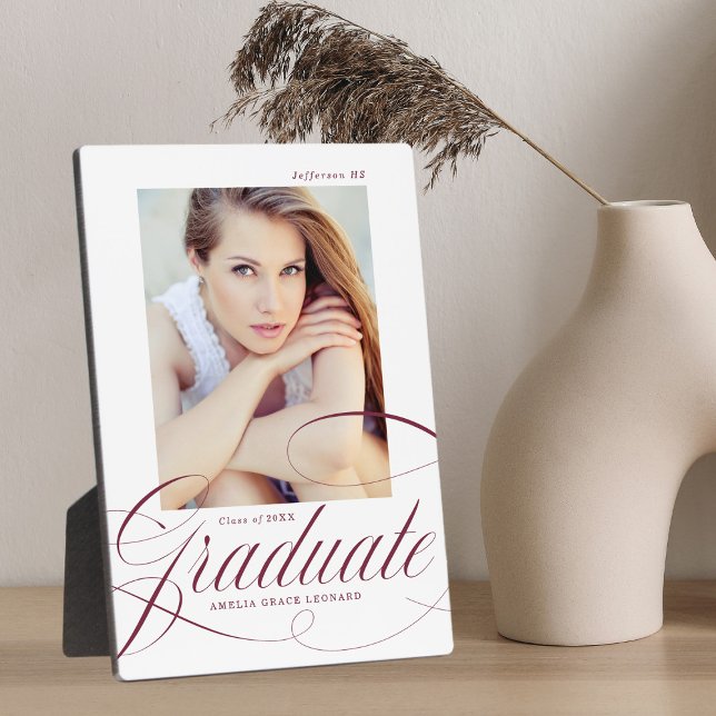 Elegant Maroon Calligraphy Graduation Photo Plaque (Creator Uploaded)
