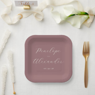 Elegant Maroon Calligraphy Paper Plate