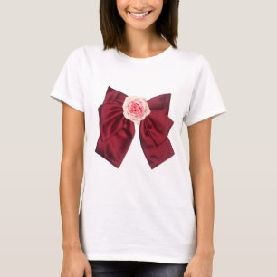• Elegant Maroon Coquette Bow with Pink Rose T-Shirt