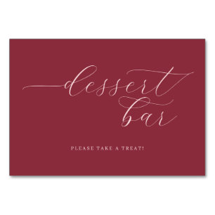 Elegant Maroon Cursive Dessert Bar Sign Table Number