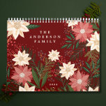 Elegant Maroon Family Name Poinsettia Christmas Calendar<br><div class="desc">📆 Stay organised and inspired throughout the year with my orginal designed calendars. Each month features a captivating design that brings the beauty of the season to every day. _____________________________ ***this design is part of a christmas holiday collection*** Step into a world of timeless holiday charm with my "Festive Flora:...</div>