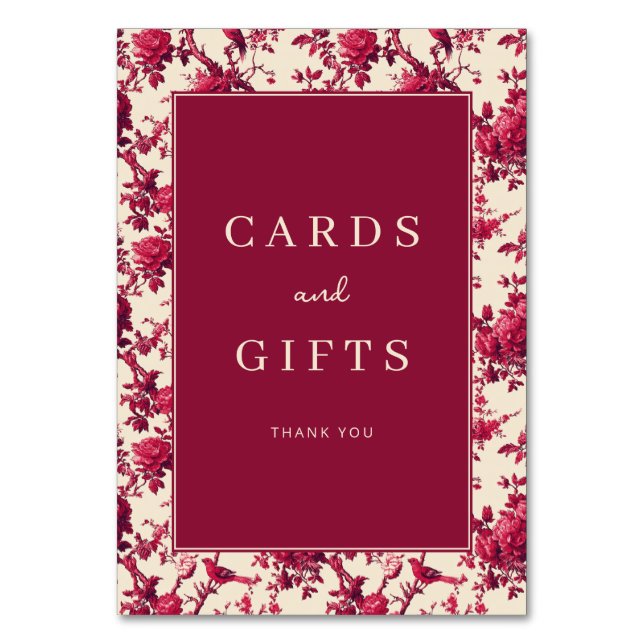 Elegant Maroon Floral Border Table Number (Front)