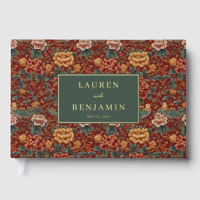 Elegant Maroon Floral Botanical Print Guest Book (Front)