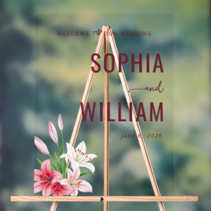 Elegant Maroon Floral Lilies Acrylic Sign