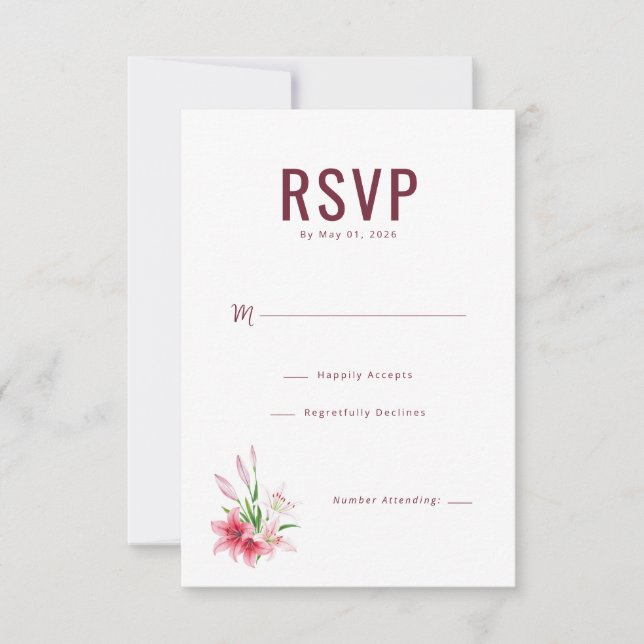 Elegant Maroon Floral RSVP Card (Front)