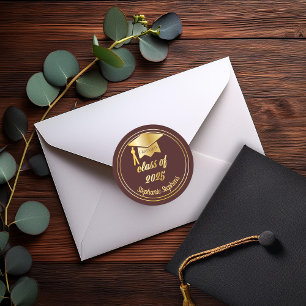 Elegant Maroon   Gold 2023 Graduate Cap Graduation Classic Round Sticker